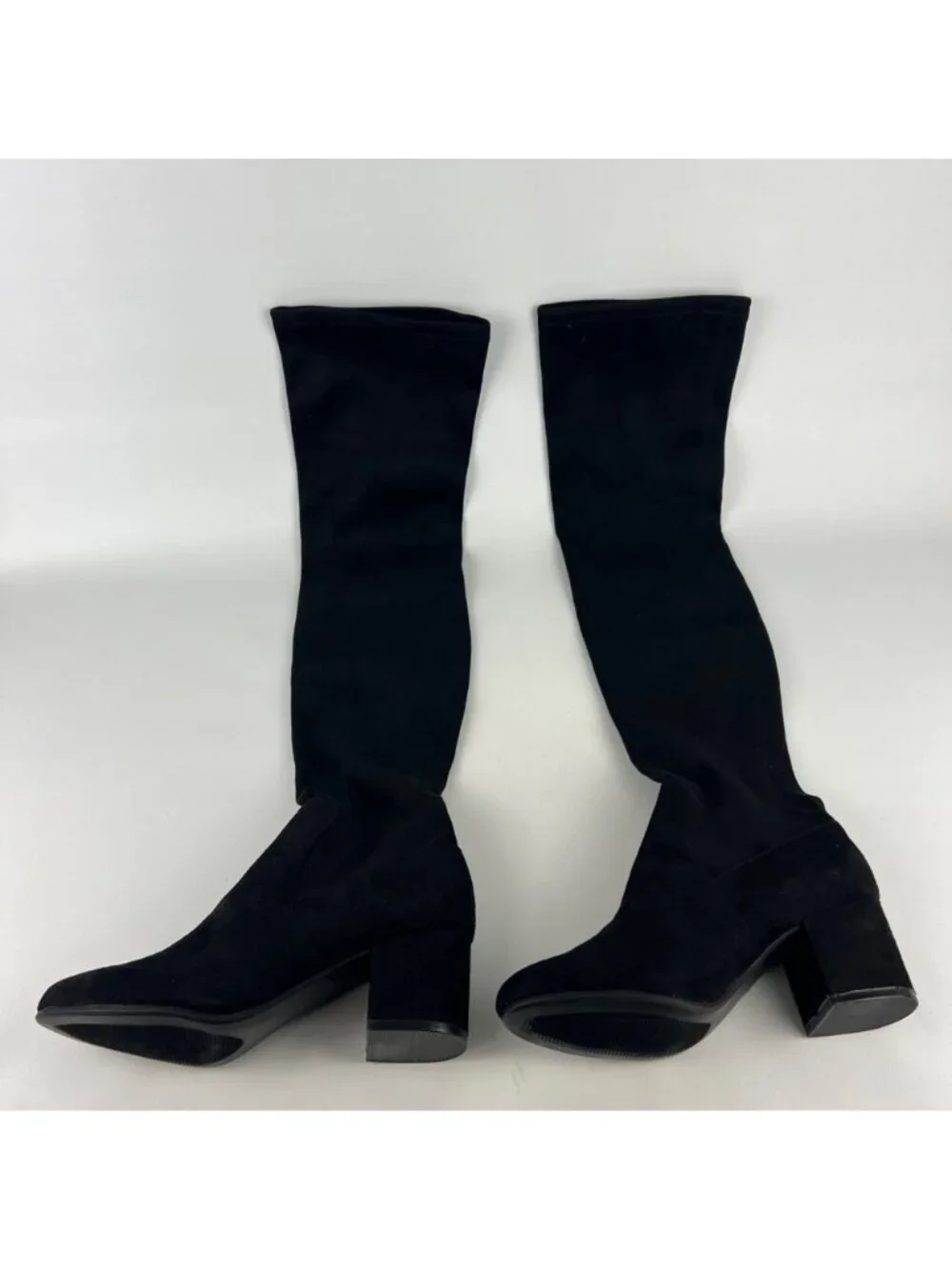 Steve Madden Womens Isaac Black Faux Suede Over the Knee Boots Block Heel size 6